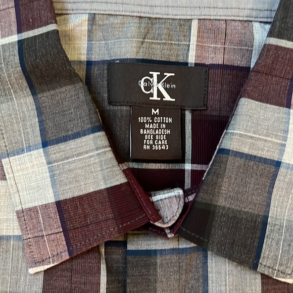 Calvin Klein Dress Shirt Maroon and Grey plaid - Picture 2 of 3